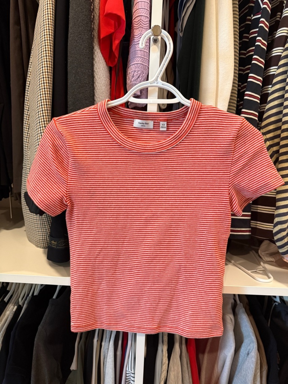 Sunday Best Women's Red Striped Short Sleeve Tee